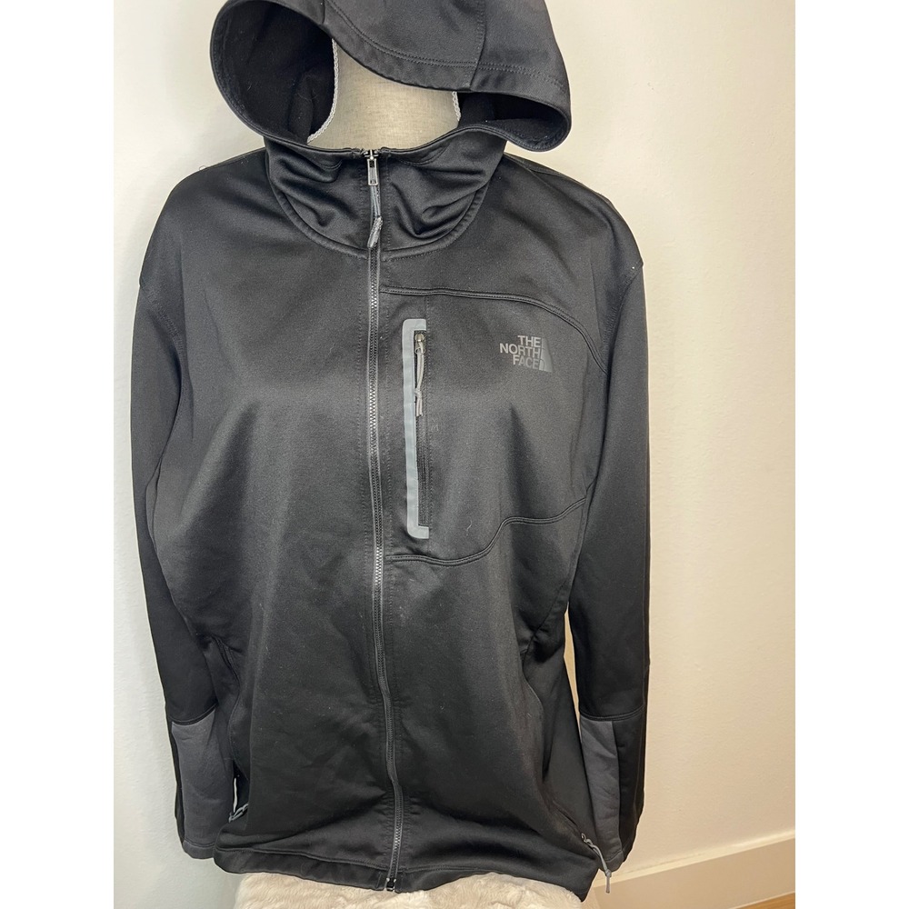 The North Face Hooded Jacket Mens XXL Black Excellent Full Zip Fleece Lined
